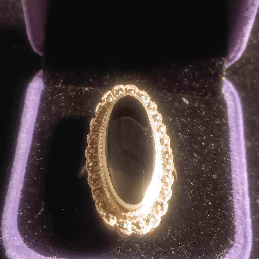 Antique sterling and black onyx ring